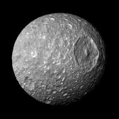 Der Saturnmond Mimas, aufgenommen von der NASA-Raumsonde Cassini. (NASA / JPL-Caltech / Space Science Institute)