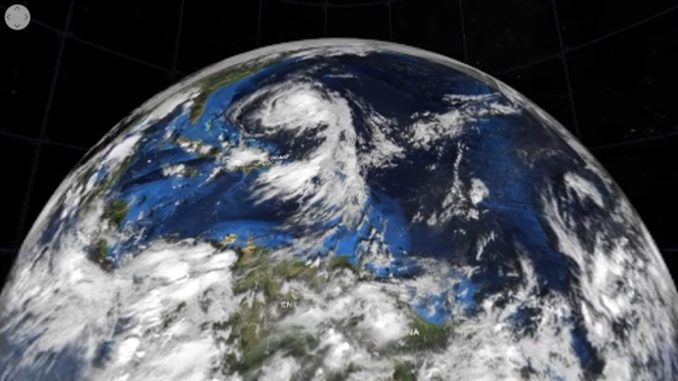 Screenshot aus dem unten eingebundenen Video, das eine 3D-Ansicht des Hurrikans Maria zeigt. (Credits: NASA's Goddard Space Flight Center)